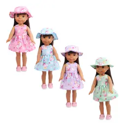 14,5 дюймов платья для кукол для девочек летнее платье с принтом + шляпа Одежда для новорожденных в американском стиле Игрушки для малышей в