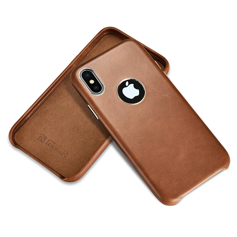Чехол накладка ICARER из натуральной кожи для iPhone XS MAX винтажный металлический чехол