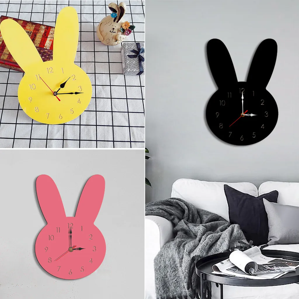 

2019 New Nordic Style Rabbit Wall Clock Silent Wooden Clock for Home Living Room Drop Shipping