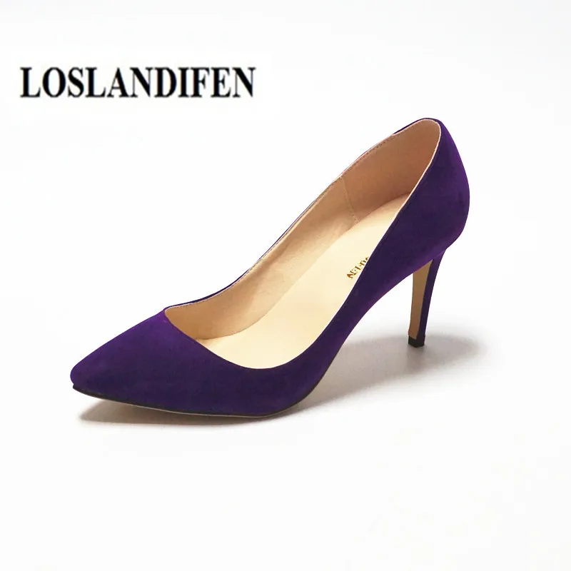 LOSLANDIFEN Women’s Purple Shoes Sexy High Heel Summer Spring Stiletto Shoes Pointed Toe 6cm 8cm 11cm Escarpins Femme size 42