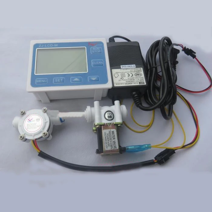 

LCD Display Water Flow Controller with Flow Sensor Solenoid Valve and Power Adapter 1/2