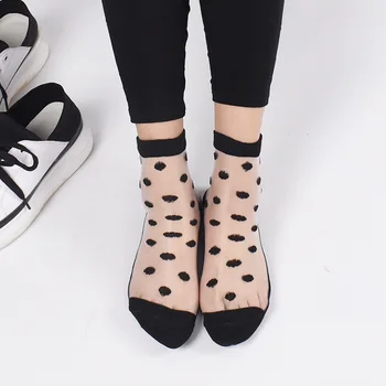 

1 Pair Fashion Lace Elastic Ankle Socks For Women Sheer Mesh Glass Silk Ultrathin Transparent Crystal Socks Summer Short Socks