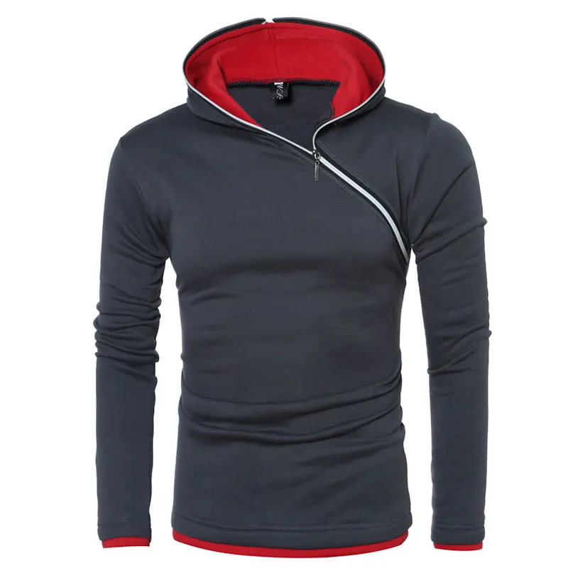 

2016 Oblique Zipper Basic Solid Pullover Hoody Mens Sweatshirts Slim fit Hoodies Hip hop Men Tracksuit Long sleeves Streetwear