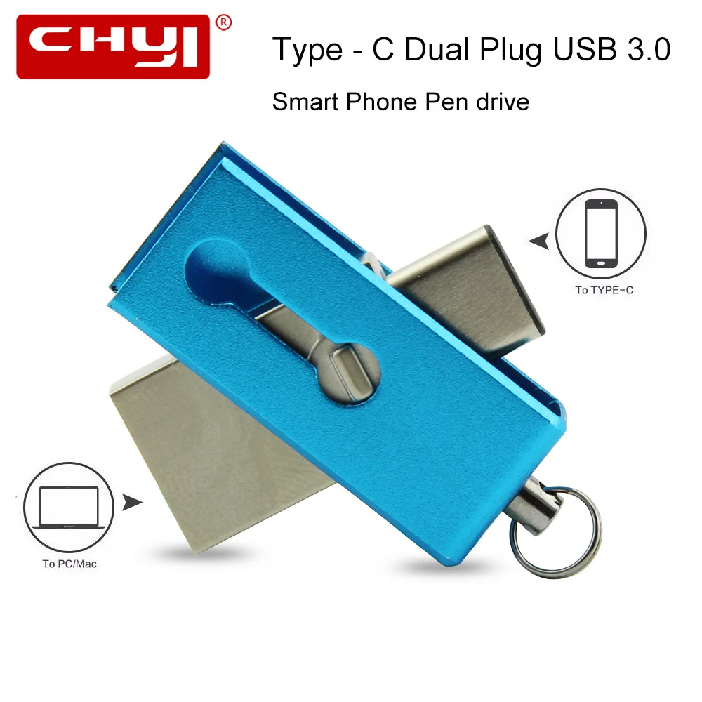 CHYI Type C USB Flash Drive 32GB OTG Metal USB 3.0 Pen Drive 64GB Pendrive Mini Waterproof Memory Stick 16GB U Disk For PC Phone