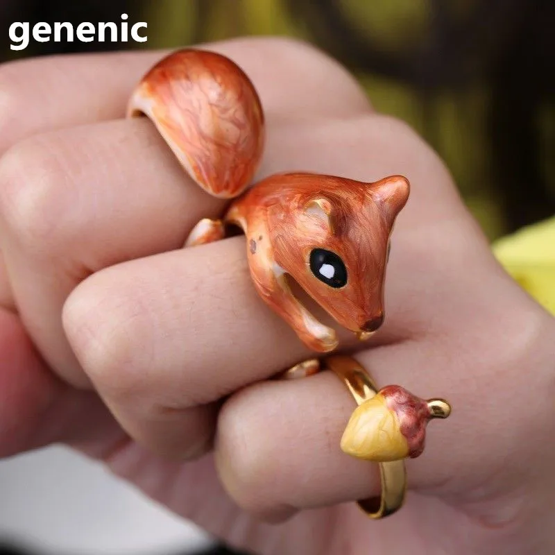 

3Pcs/Set New Fashion Popular Hot Cute Cool Animal Deer Squirrel Swan Adjustable Finger Rings Party Jewelry Gift