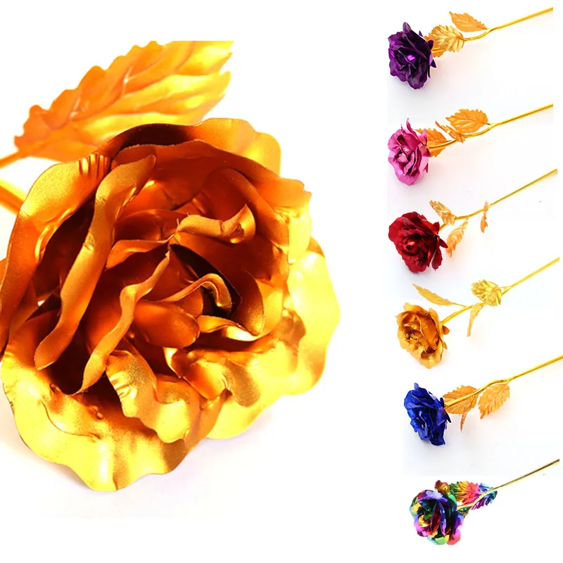

Valentine's Day Gold Foil Rose Flower Handcrafted Handmade Dipped Long Stem Lovers Wedding Gift