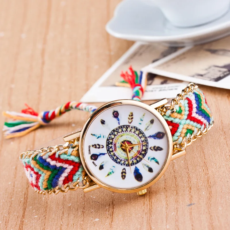 

Fashion Ladies Watch Wool Weaving Yarn Feather Dial Clock Bracelet Brand Quartz Watch Women Casual Dress Wristwatches Reloj Muje