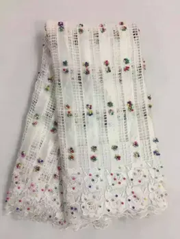 

white African net cord guipure lace with colorful beads Nigerian French mesh fabric for making dress 5yards embroidered