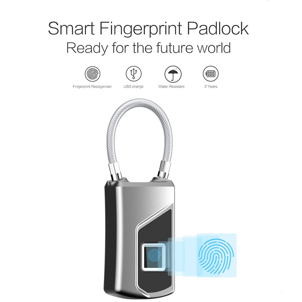 

Electronic Lock Digital Smart Fingerprint Padlock lock for bag USB Charging Waterproof Keyless Door Lock Home Security