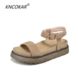 KNCOKAR Лето 2018 г. новый стиль открытый носок темперамент толстая подошва панкейки склон каблук модные удобные восстановление древних