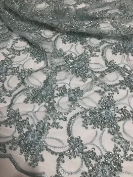 

shinning embroidery fabric with beads nigerian tulle lace fabric ZH-11282 French Net Lace Fabric hot selling