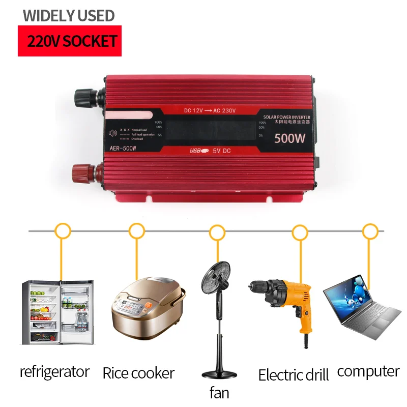Car Inverter 500W Power Solar Light LED Display 12 To 220 USB Charger Portable Cigarette Lighter For Auto Electronic Accessories Car Inverter 500W Power Solar Light LED Display 12 To 220 USB Charger Portable Cigarette Lighter For Auto Electronic Accessories
