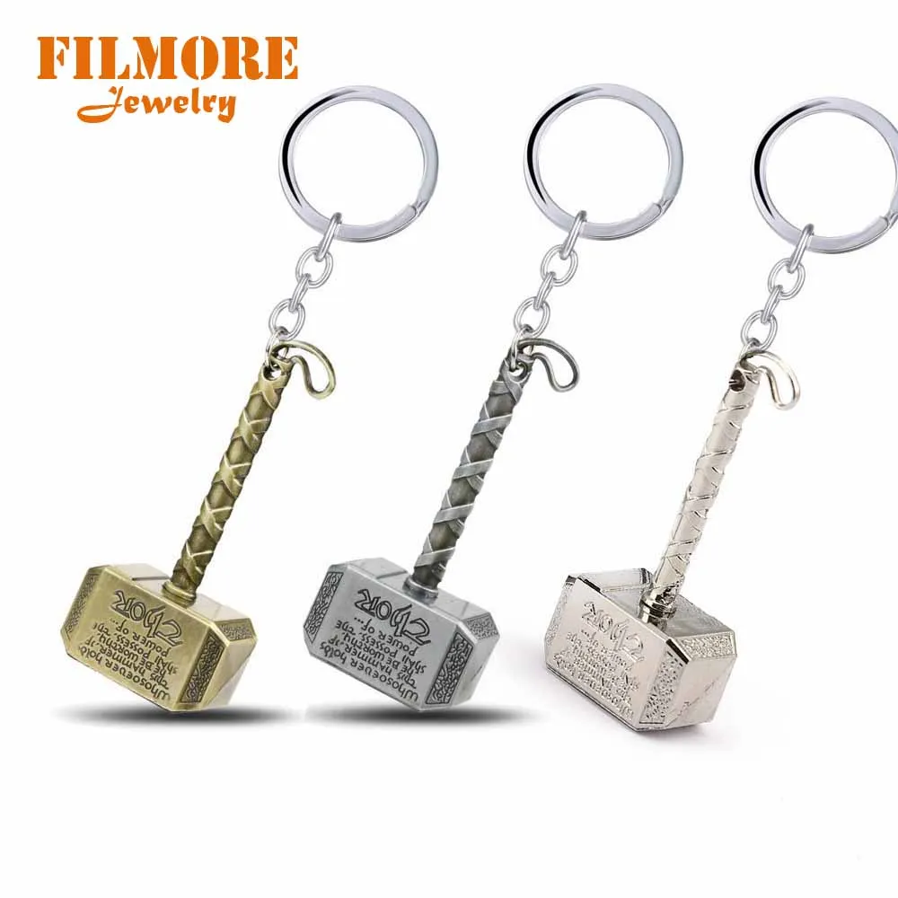 

Filmore Movie Series Jewelry Accessories The Avengers Alliance Thor Hammer Keychain The Dark World Weapon Keyring for Fans