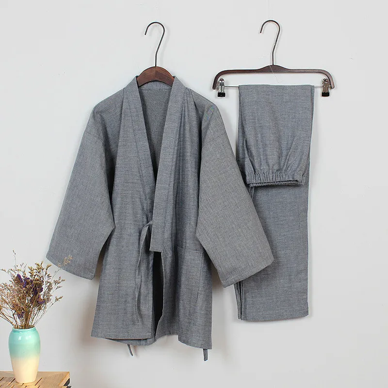 Bathing Suit Men Cotton Kimono Pajamas Double Gauze Gray Sleepwear Men's Sleep Lounge Pajama Sets Mens Pyjamas Kimono Bathrobe Bathing Suit Men Cotton Kimono Pajamas Double Gauze Gray Sleepwear Men's Sleep Lounge Pajama Sets Mens Pyjamas Kimono Bathrobe