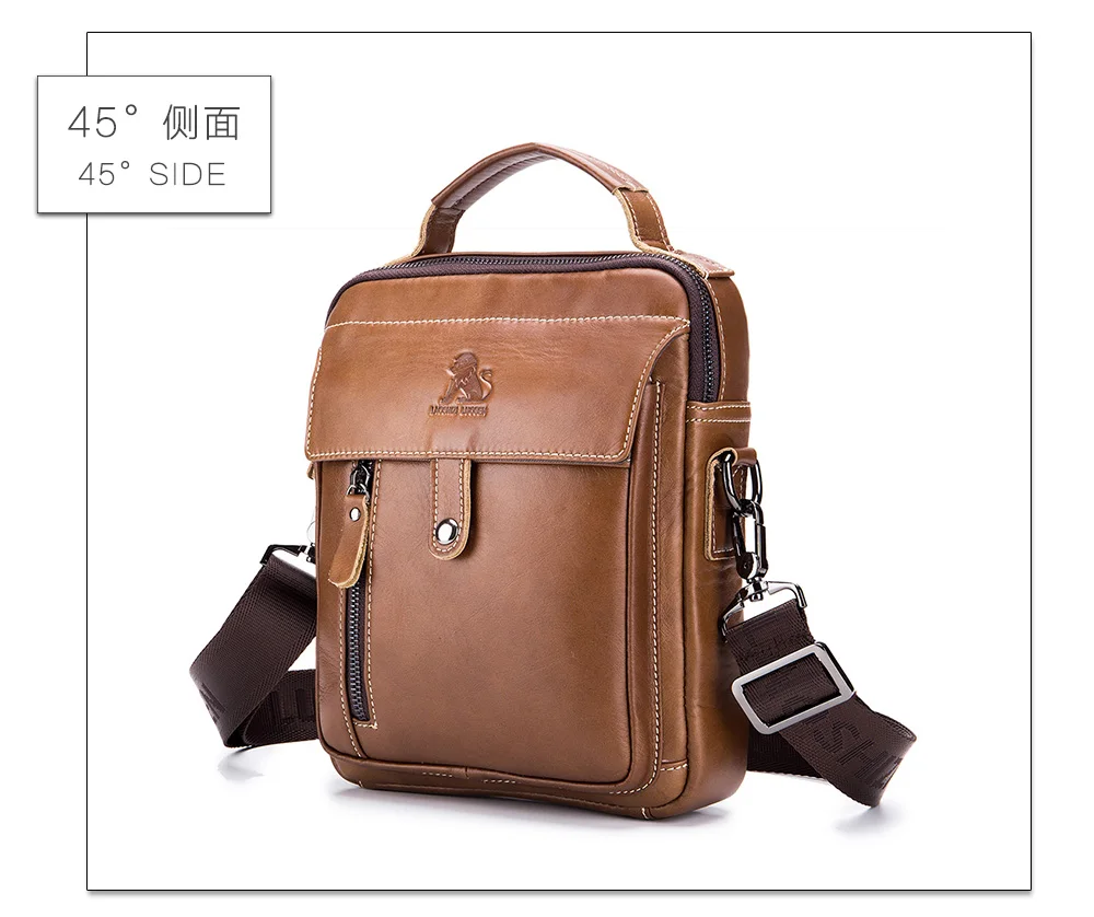 LAOSHIZI LUOSEN, Сумки из натуральной кожи, мужские сумки-мессенджеры, мужские маленькие повседневные кожаные сумки через плечо, сумки 91305 - Цвет: Brown