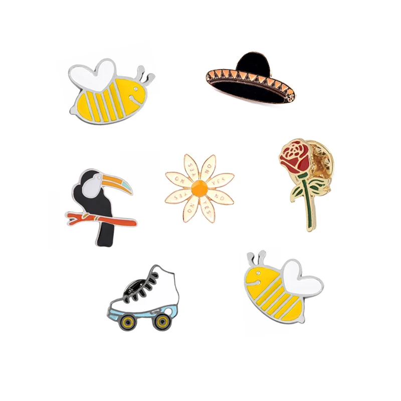 

Cartoon Brooch Honeybee Hat Sunflower Rose Bird Skating Shoe Pins Badge Metal Enamel Pin Jacket Bag Clothing Cute Jewelry Gifts