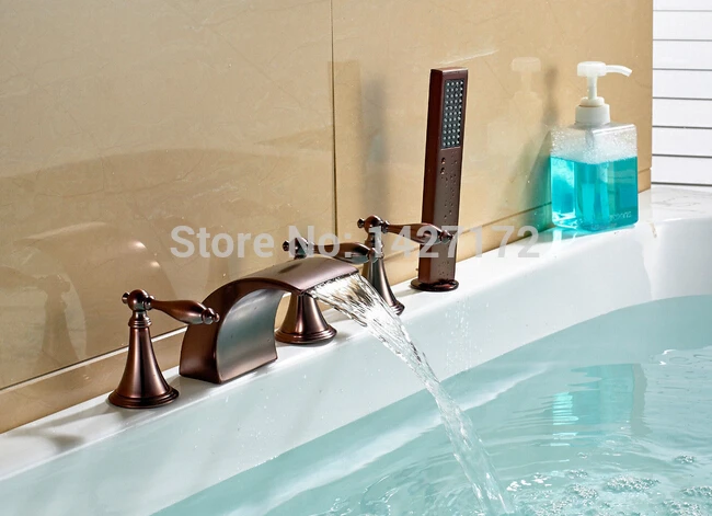 

Modern New Designed Bathroom Deck Mounted Oil Rubbed Bronze Waterfall Bathtub Faucet With Hand Shower Mixed Tap