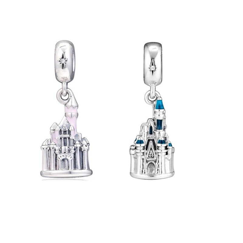 

Fit Pandora Bracelet 100% 925 Sterling Silver Castle, Pink Enamel Charm Beads for Jewelry Making Mother's Day Gift CKK PF969