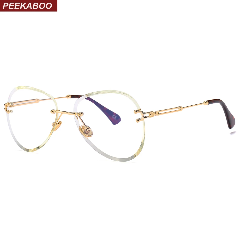 

Peekaboo decorative eyeglasses frame for women retro 2018 gold clear lens frameless glasses for women female metal