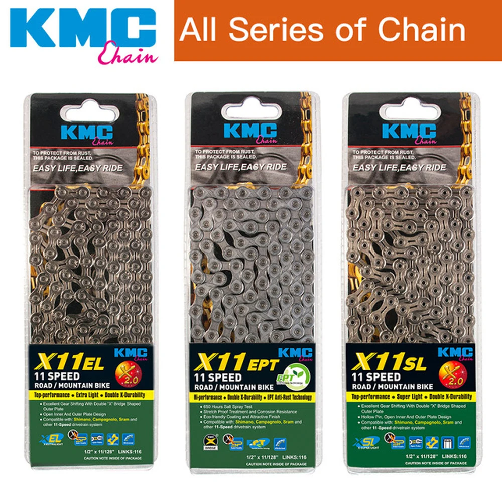 

KMC chain x11 x11L x11sl X11ept x11el x11.93 gold silver for MTB/Road Bike fo Shimano/SRAM 11 speed 116L /chain bike Full hollow