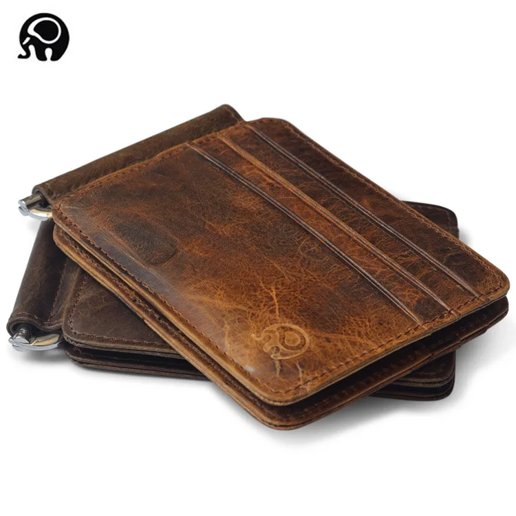 Genuine Real Leather Men Male Vintage Wallets Purse Credit Bank ID Plastic Card Case Holder ...