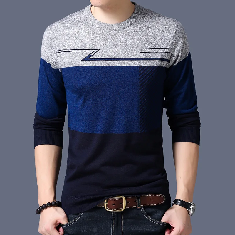 

LUX ANGNER Sweater Men Casual O-Neck Thin Sweaters Autumn Men Pullover Patchwork Quality Knitted Brand Male Sweaters