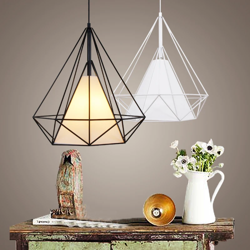 

Modern Art Pyramid Nordic Iron Diamond Pendant Lights,Black/white dia 38CM Birdcage Pendant lamps Home Decorative Light Fixture