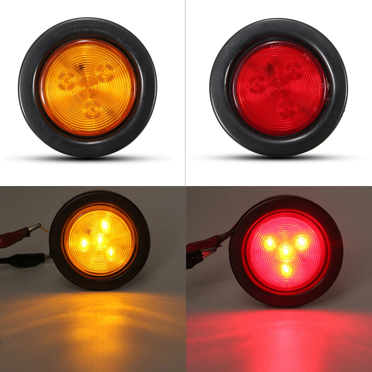 

Red/Amber 12V 30V 4LED LED Truck Trailer Round Side Marker Indicators Light Signal Lamp Clearence Light