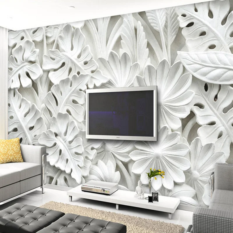 Современные Простые Абстрактные Художественные обои 3D рельефные белые листья узор гипсовая роспись Гостиная ТВ диван фон стены 3D домашний декор