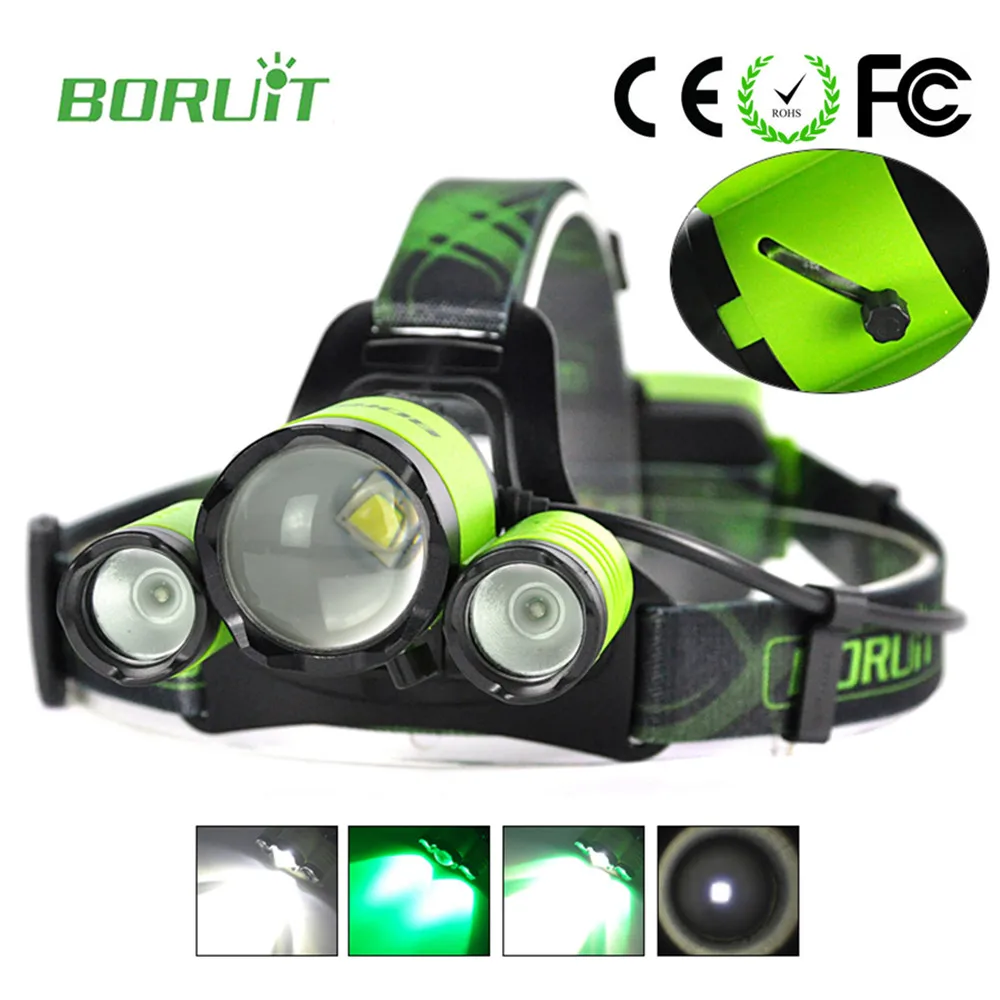 

Boruit Searchlight for hunting Lantern on the forehead Front Head Light led head lamp usb rechargeable 3 led bicycle headlight