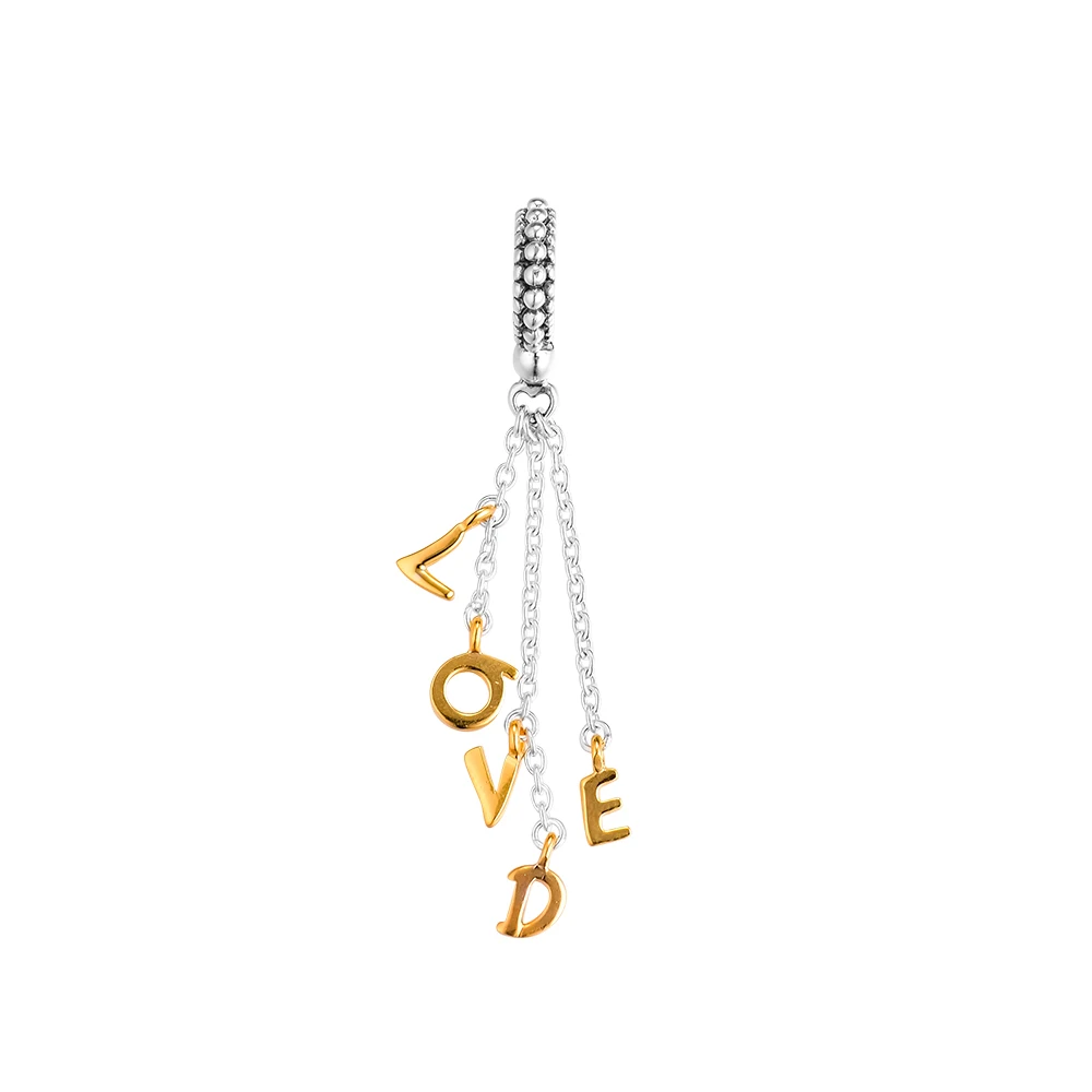 

Pandulaso Loved Script Hanging Charm Fashion Beads Fits Charms 925 Silver Original Bracelets Woman Beads For Jewelry Making