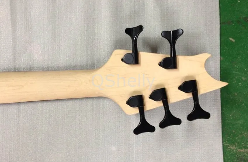 Высокое качество QShelly Пользовательские черный Вольфганг 5 струн EVH fretless ebony гриф электрическая бас гитара музыкальный инструмент магазин