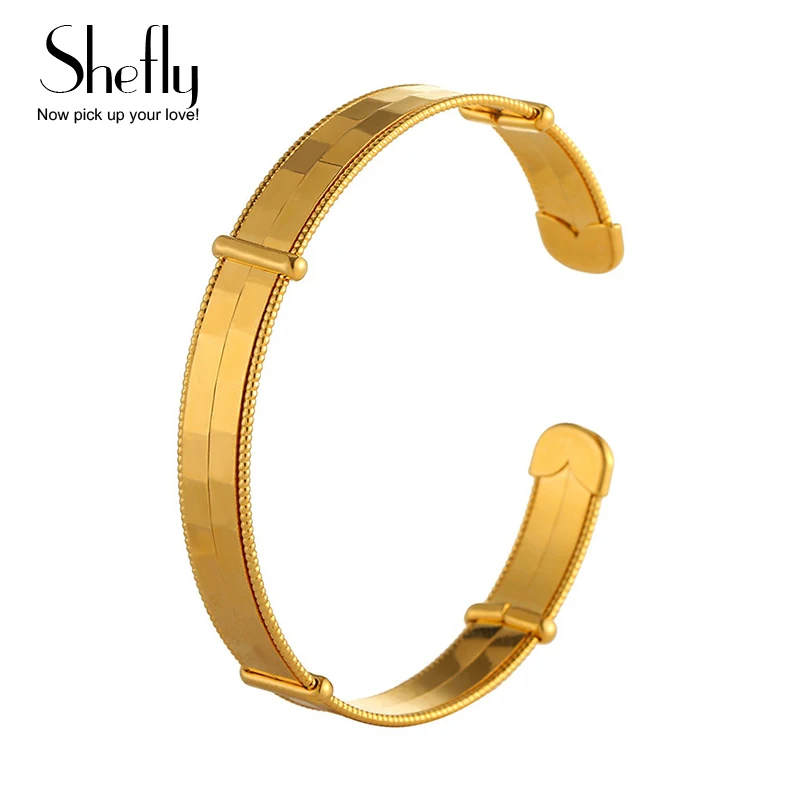 

Fshion Jewelry Bracelets & Bangles Trendy Metal Pure Gold Color Steel Cuff Bangles Men Women Bileklik Viking Bileklik New