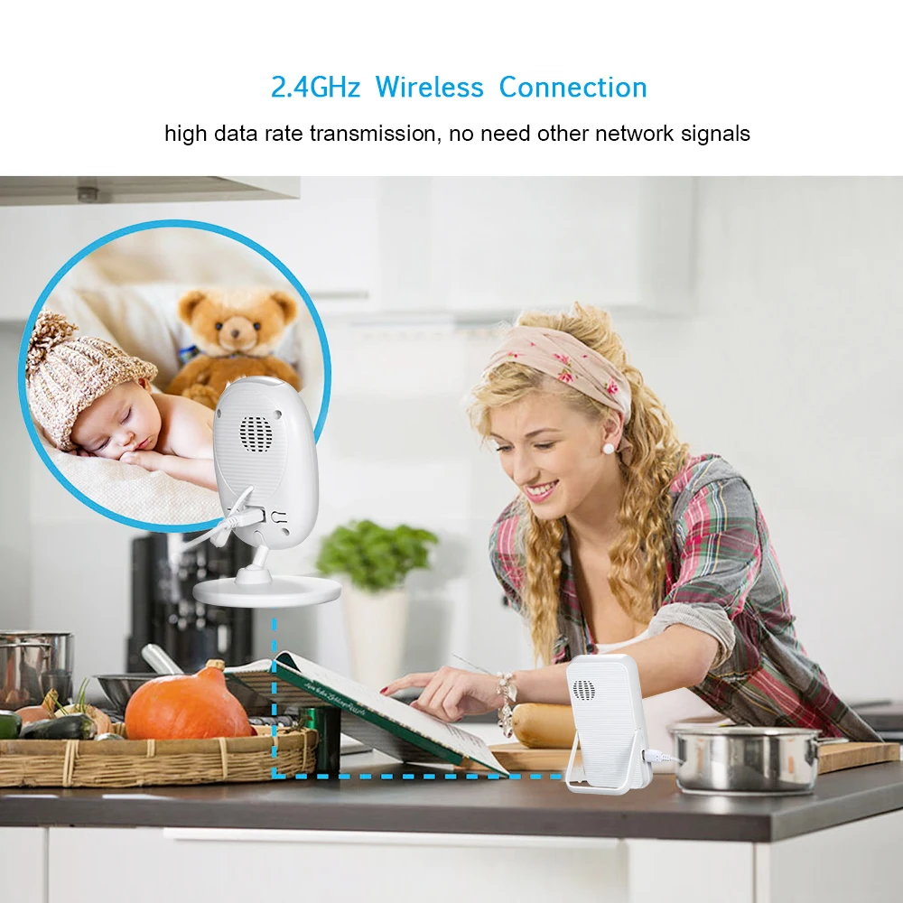 2,4 дюйм цвет LCD беспроводной видео детский спальный монитор с 4 колыбельными ночного видения Увеличение/контроль температуры