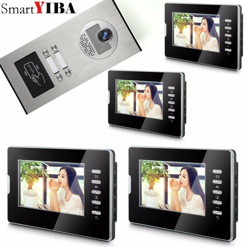 SmartYIBA black 7 Inches Color Wired Video Doorbell Door Chime,Rainproof Door Phone For 4 Units Villa Apartment Intercom SmartYIBA black 7 Inches Color Wired Video Doorbell Door Chime,Rainproof Door Phone For 4 Units Villa Apartment Intercom