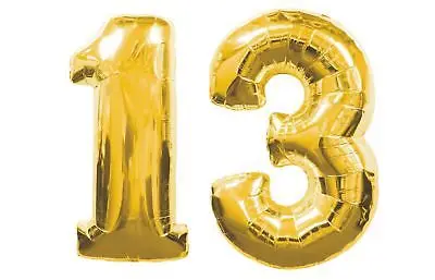 

2 GIANT GOLD FOIL BALLOONS Nos 1 & 3 - Kids children child 13rd BIRTHDAY Bar Mitzvah celebration PARTY DECORATION kits supplies