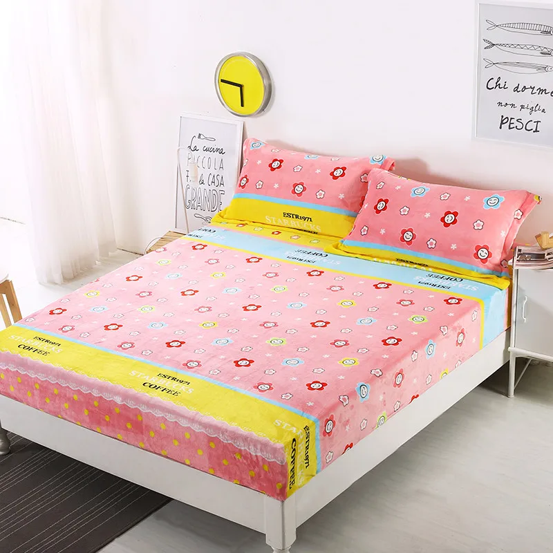 

Fitted Sheet With An Elastic Band Lovely Color Printing Patterns Bed Sheets Linen Bedspread Polyester Mattress Cover 1Pc 2 Size