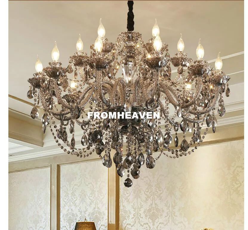 Modern Smokey K9 Crystal Chandelier Lustre Chandeliers E14 LED Light Lustres De Cristal Villa Lamp | Лампы и освещение