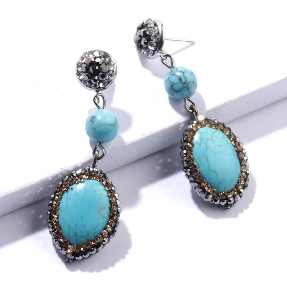 

Bohemia Personality Wild Simple Temperament Earrings Geometry Round Cross Large Pearl Natural Stone Manual Drop Earrings Brincos