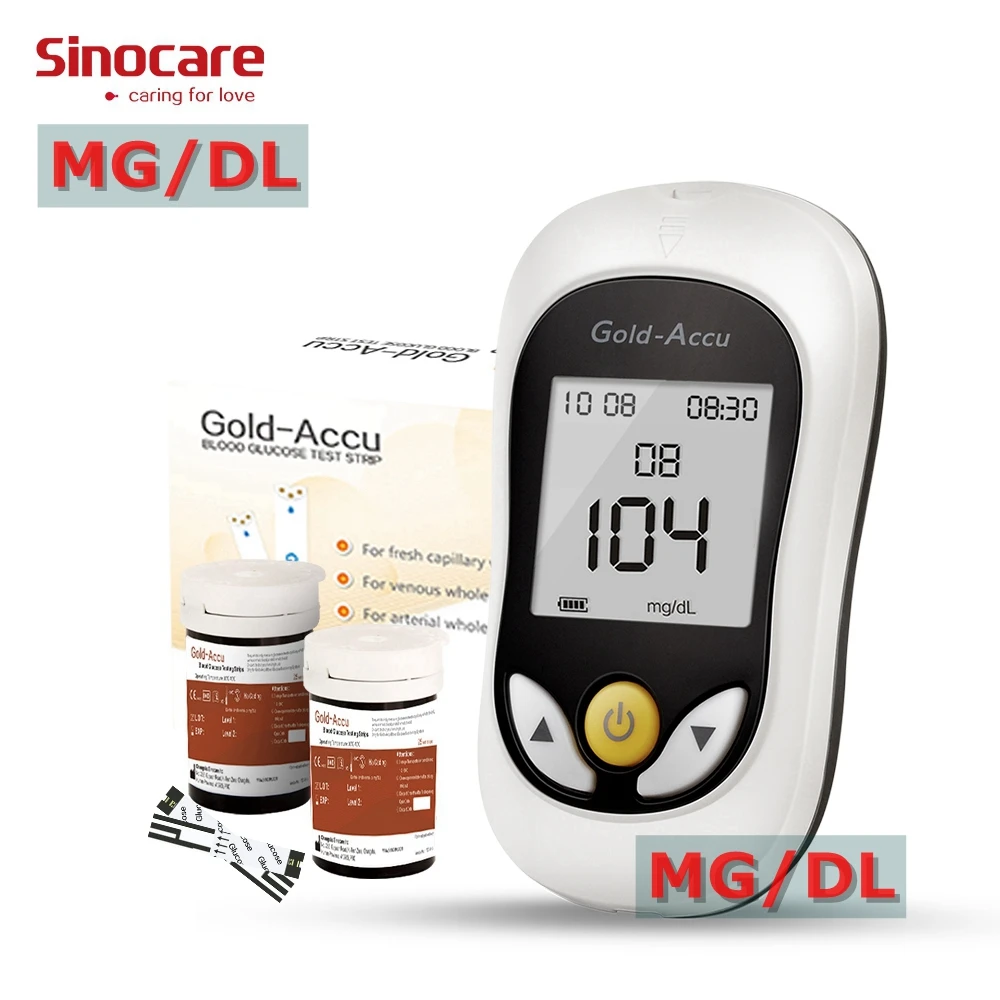 

SINOCARE MG/DL Glucometer Blood Glucose Meter English&Test strips&Lancets Gold Electrode Reliable Accurate results 5S Fast test