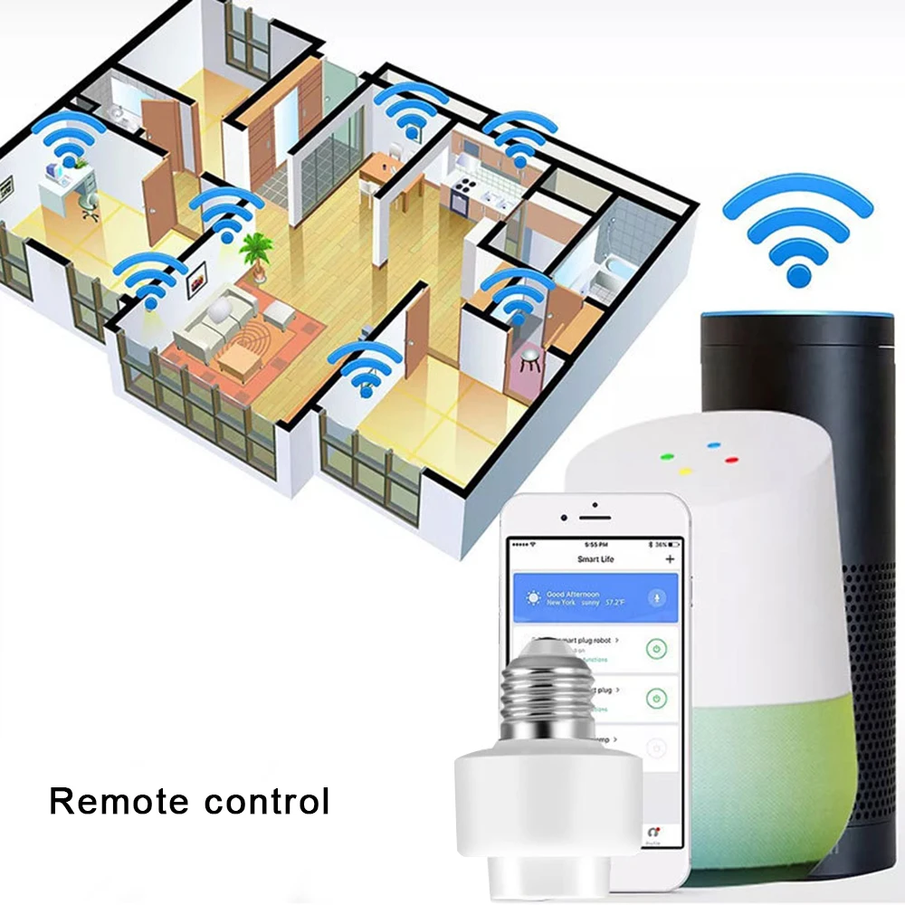 LED lamp head remote control Wifi wireless remote switch timing smart bulb socket screw bulb cap bracket socket E27 E26 home LED lamp head remote control Wifi wireless remote switch timing smart bulb socket screw bulb cap bracket socket E27 E26 home
