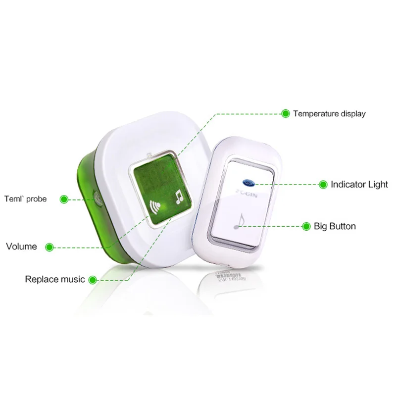 220V Wireless Electric Ding Dong Door Bell with Temperature Digital Display Big Doorbell Button 220V Wireless Electric Ding Dong Door Bell with Temperature Digital Display Big Doorbell Button
