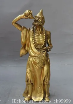 

christmas Chinese Buddhist Bronze fane Joss Arhat Monk JiGong Chai Gong Gourd Statue halloween
