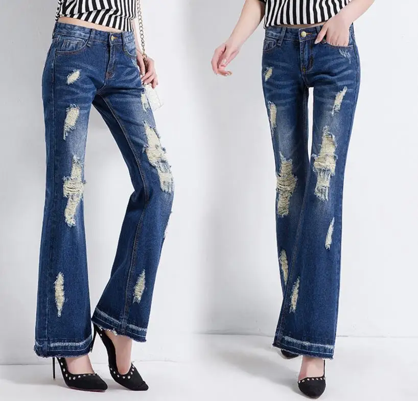 Новые широкие брюки джинсы женский отверстие джинсы Большие размеры Штаны