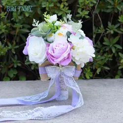 BRITNRY фиолетовый белый свадебный букет Искусственный цветок ручной работы Свадебный букет из роз для украшения свадьбы