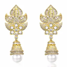 Цветок Форма имитация Серьги с жемчугом свинец кубического циркония камень свадебные серьги