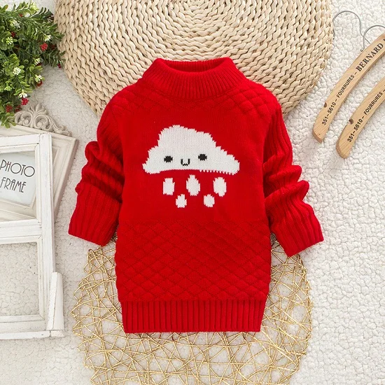 IENENS/зимняя одежда для маленьких мальчиков и девочек, 1 предмет, одежда, свитер Топы для маленьких мальчиков и девочек, шерстяные свитера рубашка с отложным воротником - Цвет: Red