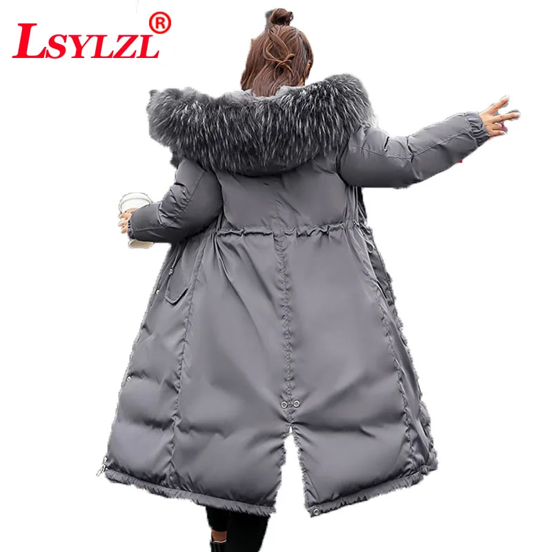 

2018 Fashion Big Fur Collar Winter Coat Women Slim Long Parka Ladies Thickening Warm Down Jacket Women Plus Size Clothing C320