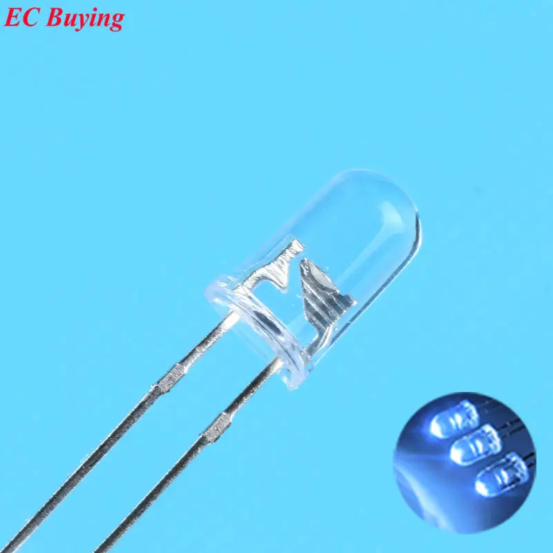 

5mm White LED Round Light Emitting Diode Transparent Ultra Bright Lamp Bead Plug-in DIY Kit Practice Wide Angle 5 mm 10 pcs/lot