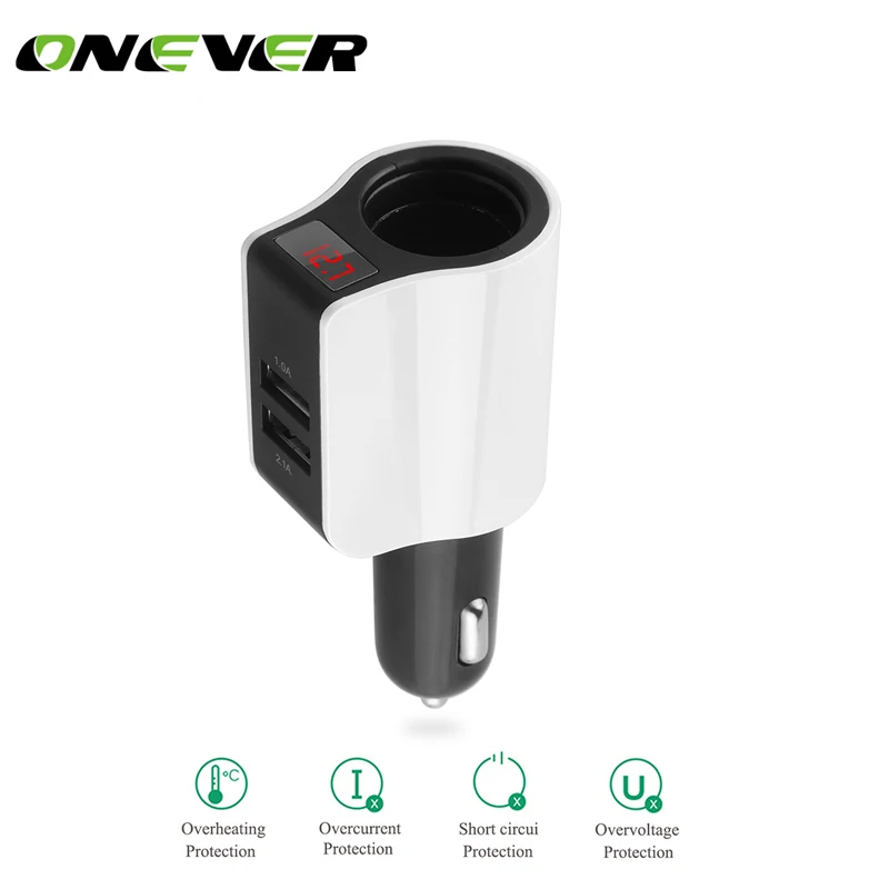 

2.1A Dual USB Car Charger with 1 Cigarette Lighter Socket Support Display Current Volmeter Power adapter for iPhone Samsung